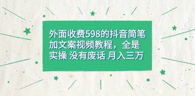 外面收费598抖音简笔加文案教程，全是实操 没有废话 月入三万（教程+资料）-自荐云信息速递