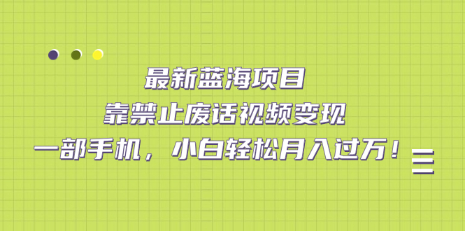 最新蓝海项目，靠禁止废话视频变现，一部手机，小白轻松月入过万！-自荐云信息速递