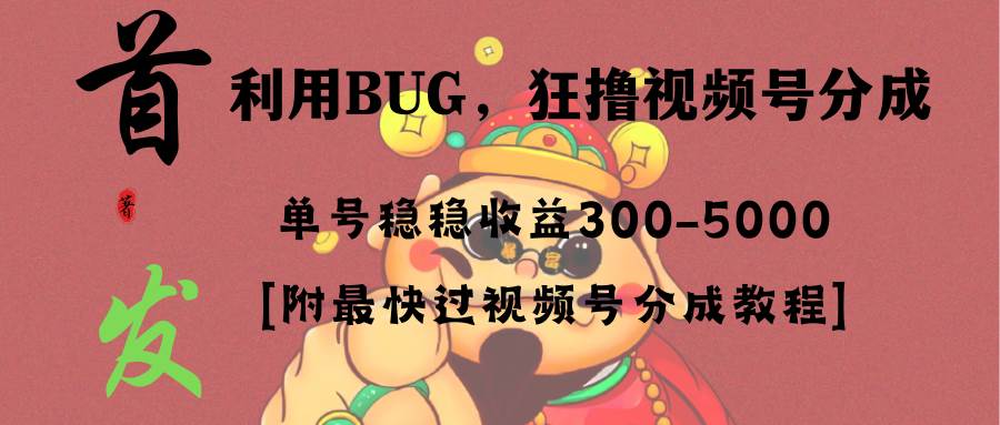 全网独家首发，视频号BUG，超短期项目，单号每日净收益300-5000！-自荐云信息速递