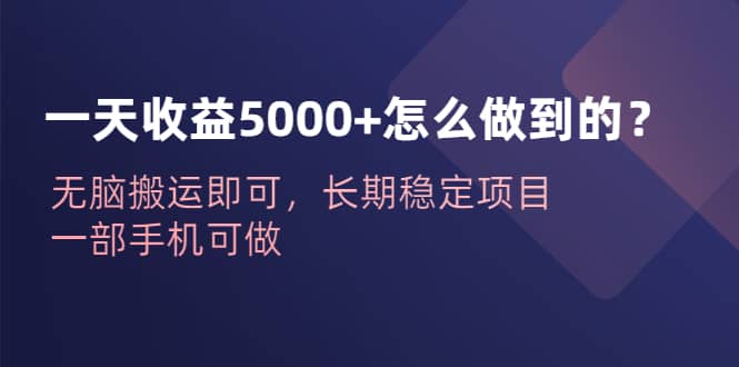 一天收益5000+怎么做到的?无脑搬运即可,长期稳定项目,一部手机可做-自荐云信息速递