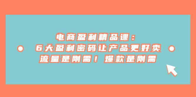 电商 盈利精品课:6大盈利 密码让产品更好卖,流量是刚需!爆款是刚需-自荐云信息速递