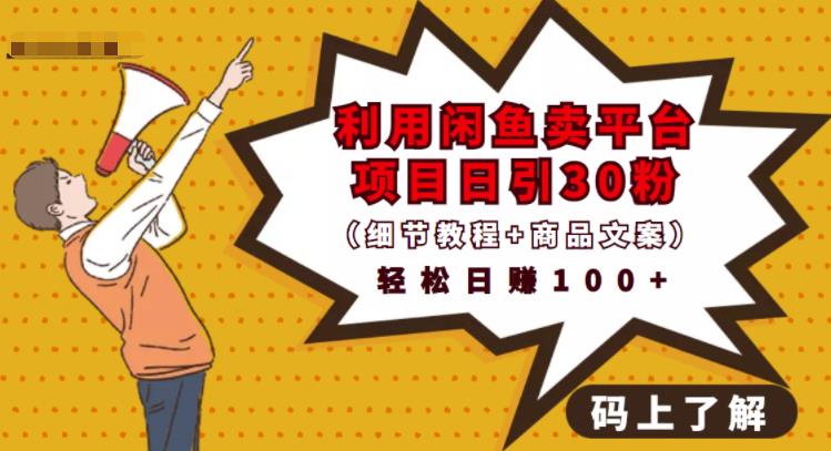 利用闲鱼卖平台项目课程资源日引流30+精准粉丝，轻松日赚100+，积累人脉可实现二次变现（细节教程+商品文案）-自荐云信息速递