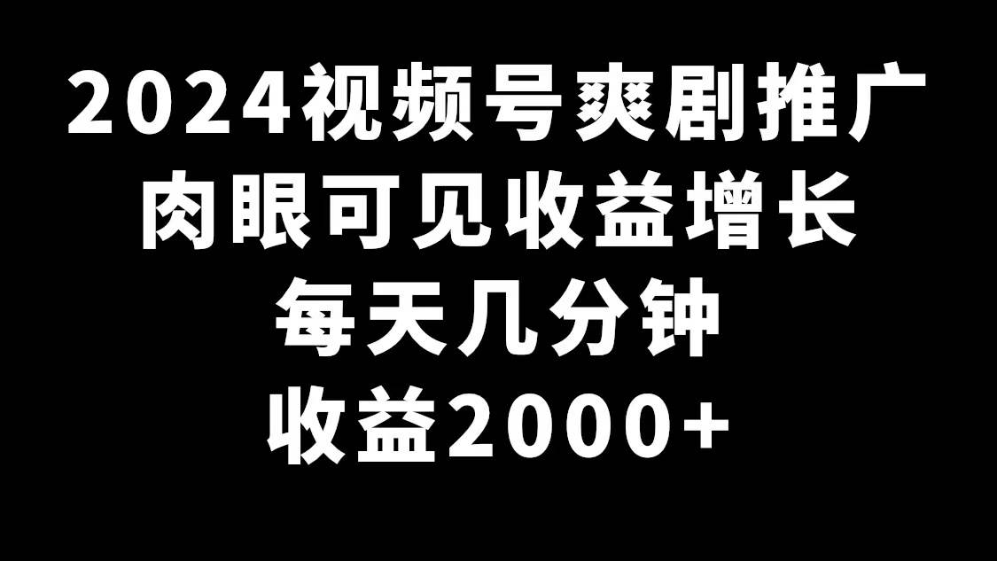 2024视频号爽剧推广，肉眼可见的收益增长，每天几分钟收益2000+-自荐云信息速递