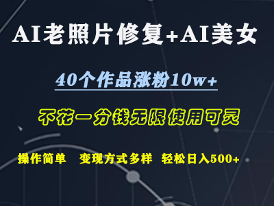 AI老照片修复+AI美女玩发  40个作品涨粉10w+  不花一分钱使用可灵  操作简单  变现方式多样话   轻松日去500+-自荐云信息速递