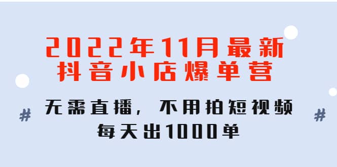 2022年11月最新抖音小店爆单训练营：无需直播，不用拍短视频，每天出1000单-自荐云信息速递