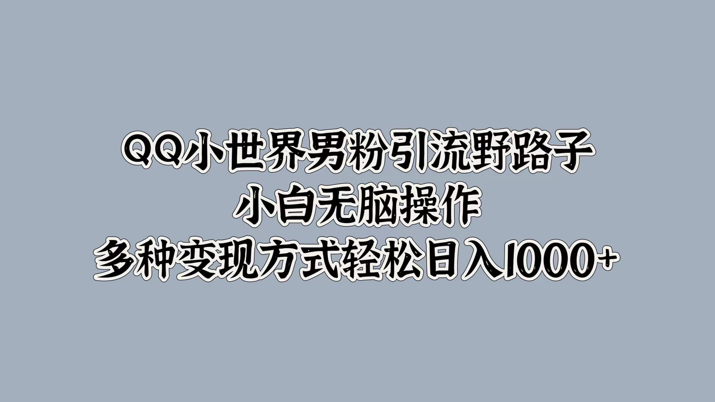 QQ小世界男粉引流野路子,小白无脑操作,多种变现方式轻松日入1000+-自荐云信息速递