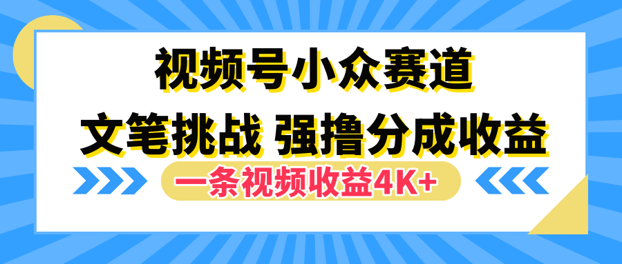 视频号小众赛道,文笔挑战,一条视频收益4K+-自荐云信息速递