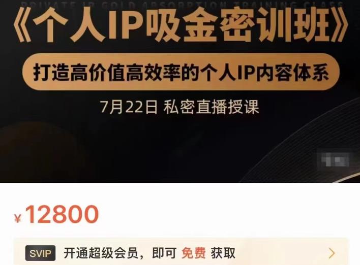 个人IP吸金密训班，打造高价值高效率的个人IP内容体系（价值12800元）-自荐云信息速递