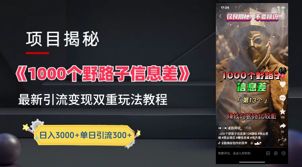 最新一千个野路子信息差玩法教程如何变现＋引流的玩法具体拆解！！！-自荐云信息速递