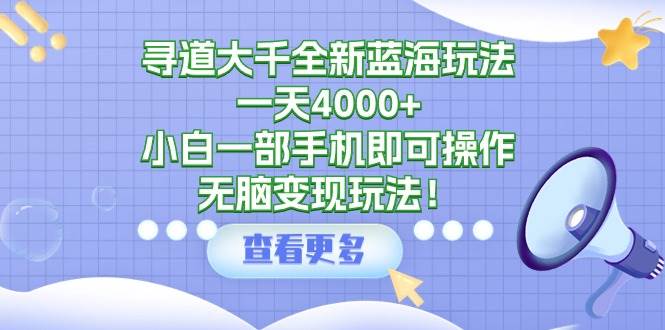 寻道大千全新蓝海玩法，一天4000+，小白一部手机即可操作，无脑变现玩法！-自荐云信息速递