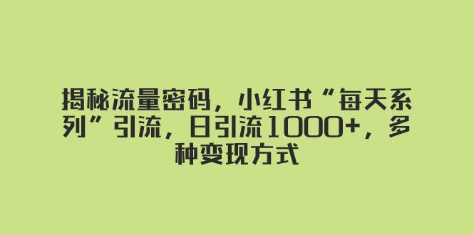 揭秘流量密码，小红书“每天系列”引流，日引流1000+，多种变现方式-自荐云信息速递