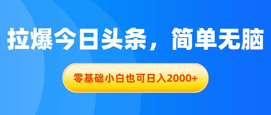 拉爆今日头条，简单无脑，零基础小白也可日入2000+-自荐云信息速递