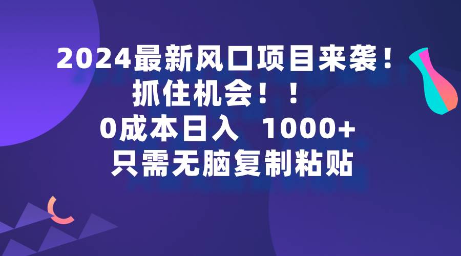 2024最新风口项目来袭，抓住机会，0成本一部手机日入1000+，只需无脑复…-自荐云信息速递