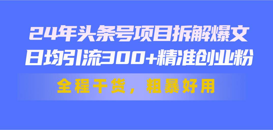 24年头条号项目拆解爆文，日均引流300+精准创业粉，全程干货，粗暴好用-自荐云信息速递
