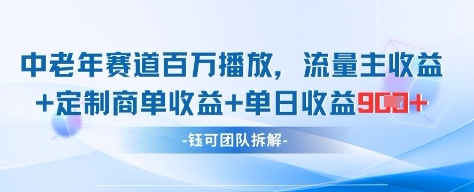 中老年赛道百万播放+流量主收益+定制收益,单日收益9张-自荐云信息速递