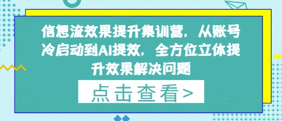 信息流效果提升集训营，从账号冷启动到AI提效，全方位立体提升效果解决问题-自荐云信息速递