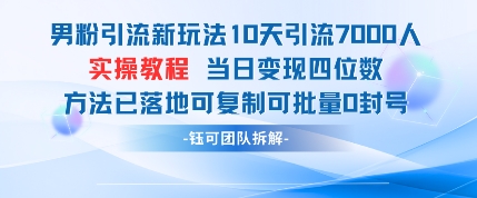 男粉引流新玩法10天引流7000人当日变现四位数可复制可批量0封号-自荐云信息速递